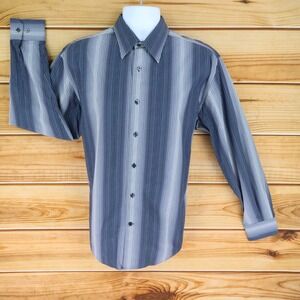 Axist Dress Shirt City Cressing Mens Size L Blue Gray Striped Cotton Long Sleeve